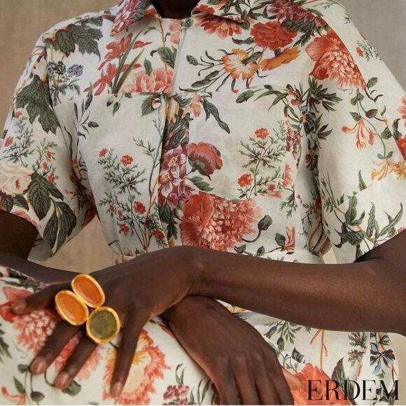 ERDEM **NWT** Mayra Floral Shirtdress in White Floral Multi - Picture 10 of 14